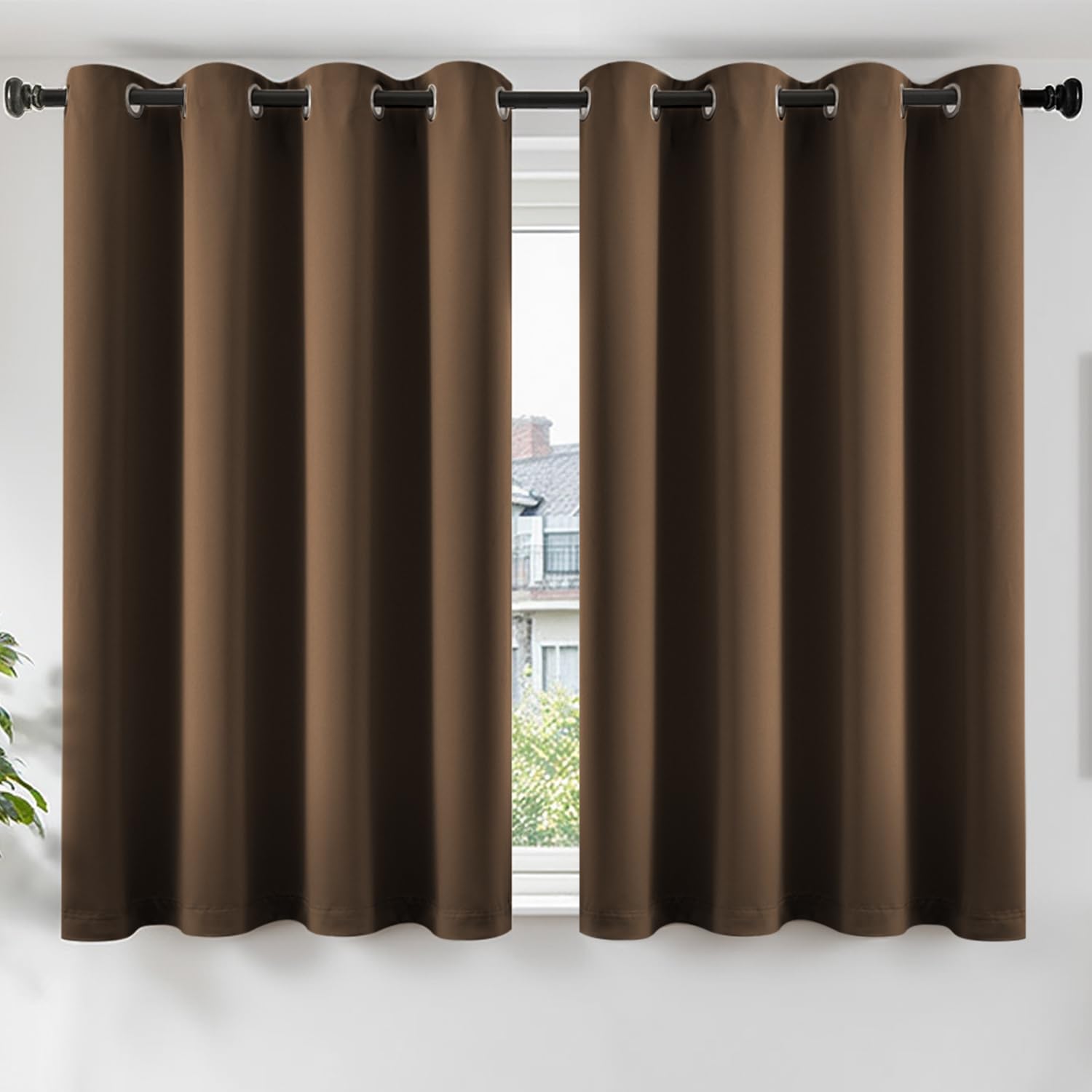 TOPICK Brown Blackout Curtains for Bedroom Living Room, W46 xL54, 2 Panels