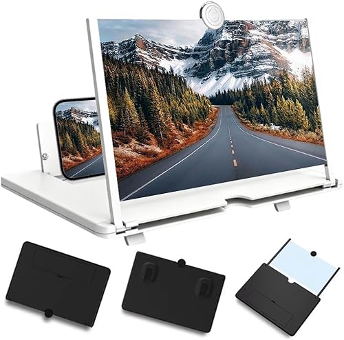 Miniatura 12 de Pantalla de lupa para teléfono celular, proyector de aumento 3D HD para películas, videos y juegos, soporte plegable para teléfono con amplificador