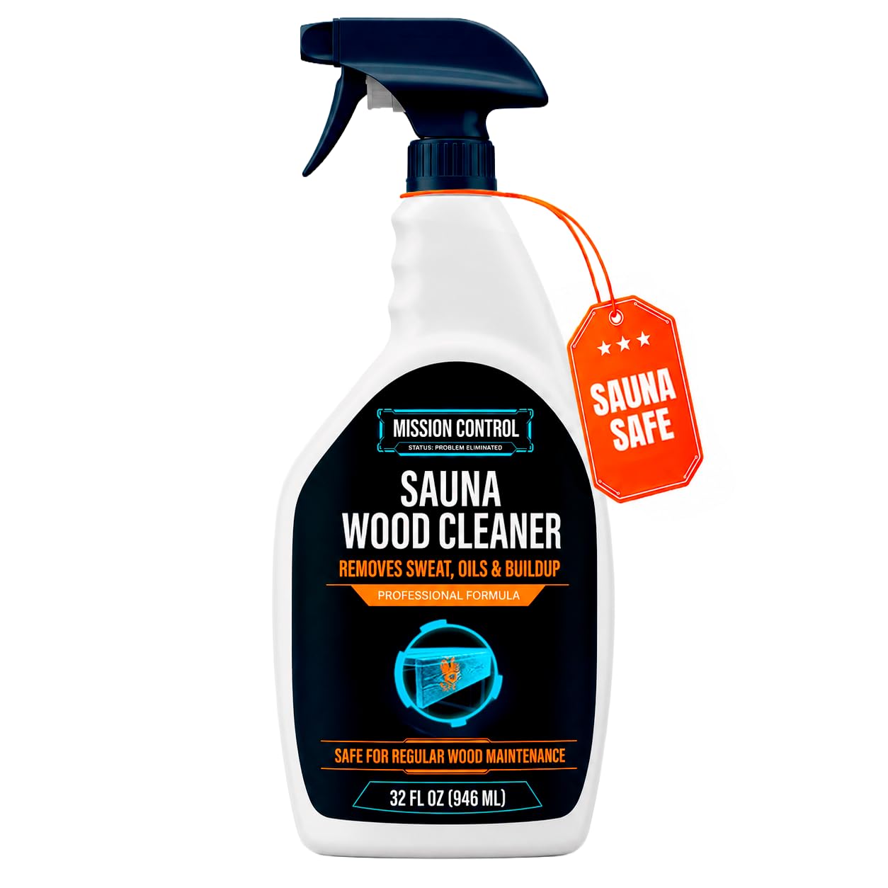 Mission Control 32 oz Sauna Wood Cleaner Spray | Removes Sweat, Body Oils & Buildup From Interior Surfaces Including Cedar - Wood-Safe Formula for Regular Sauna Maintenance