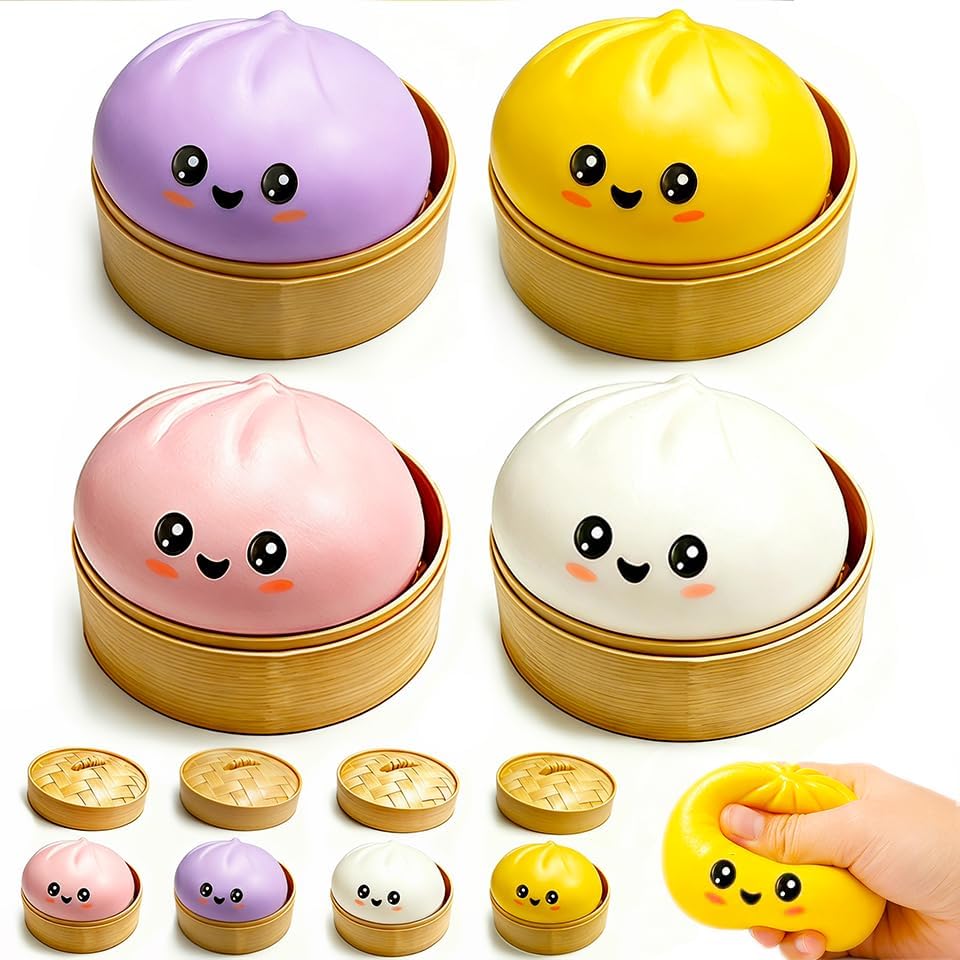Dumpling Squishy, Dumpling Squishy Mystery, Giant Dumpling Squishys with Steamer, Soft Slow Rebound Dumplings Stress Ball Sensory Fidget Toy, Anxiety Relief and Has a Quick Effect Recovery