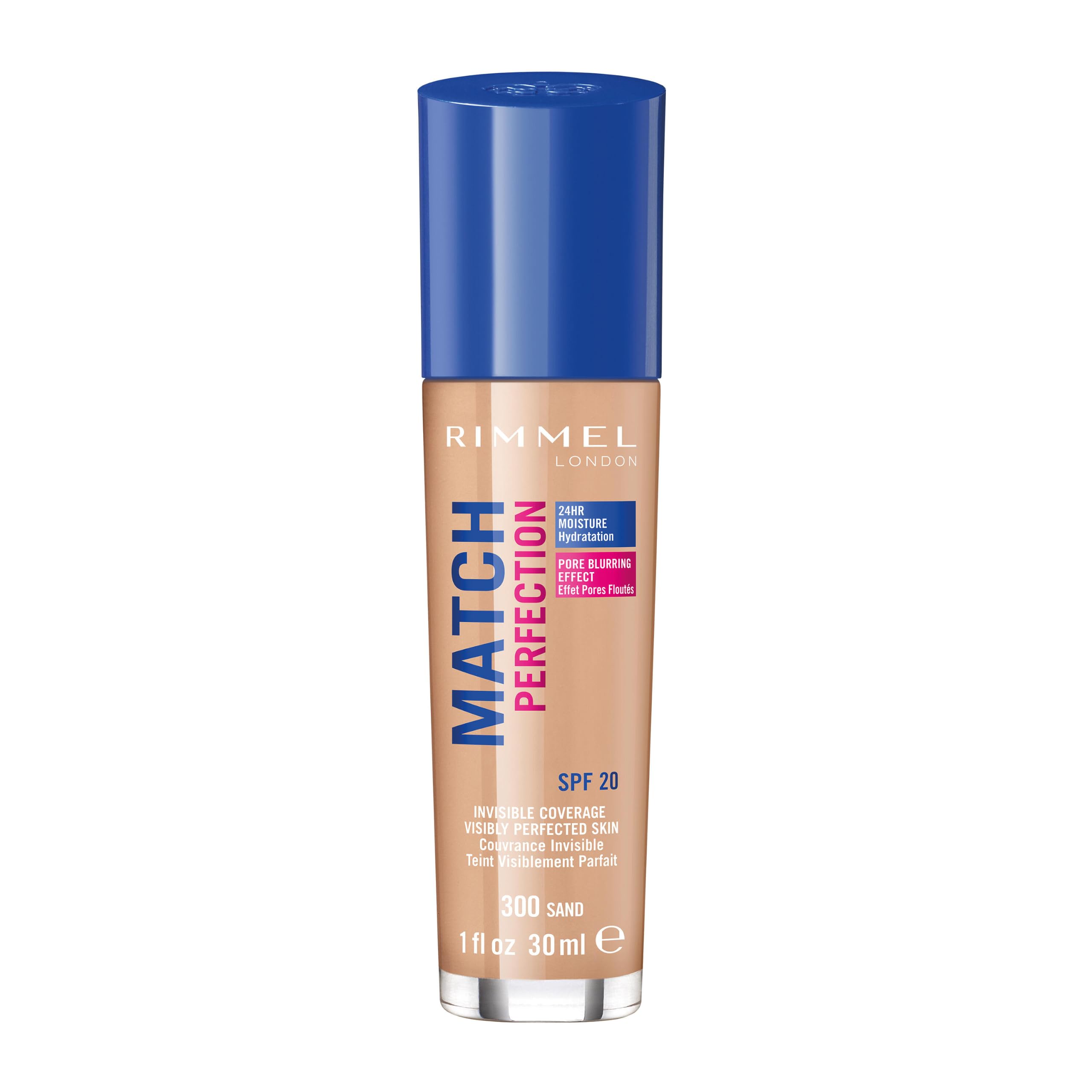 Rimmel London Match Perfection Natural Liquid Foundation (Sand 300, 30 Milliliters), Medium Coverage For All Skin Types,