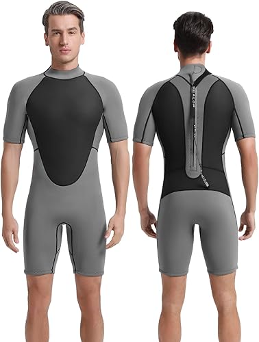 Shorty - Traje de neopreno para mujeres y hombres, 0.118 pulgadas, manga corta, de neopreno, para surf, para adultos, para esnórquel, kayak,