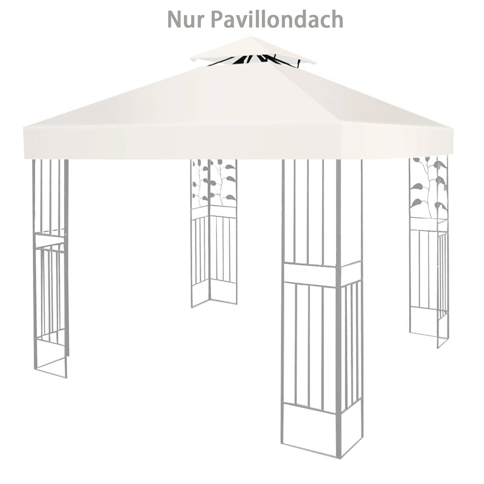 Ersatzdach Pavillon 3x3m Wasserdicht stabil Winterfest 160g/m² Beige,Doppeldach Gartenpavillon Pavillondach Faltpavillon Sturmfest Partyzelt Ersatzbezug,Top Abdeckung zweistufiges Baldachin
