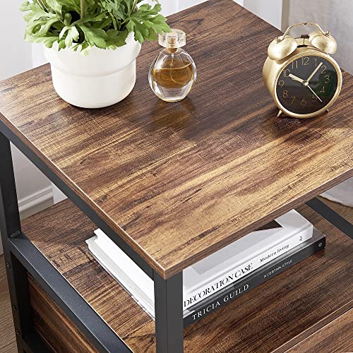 Vecelo Nightstand With Drawer And Open Shelf Modern Square End Side Table For Storage In Bedroom, Living Room, Small Space, Stable Metal Frame, 1 Pack, Brown #TOP5