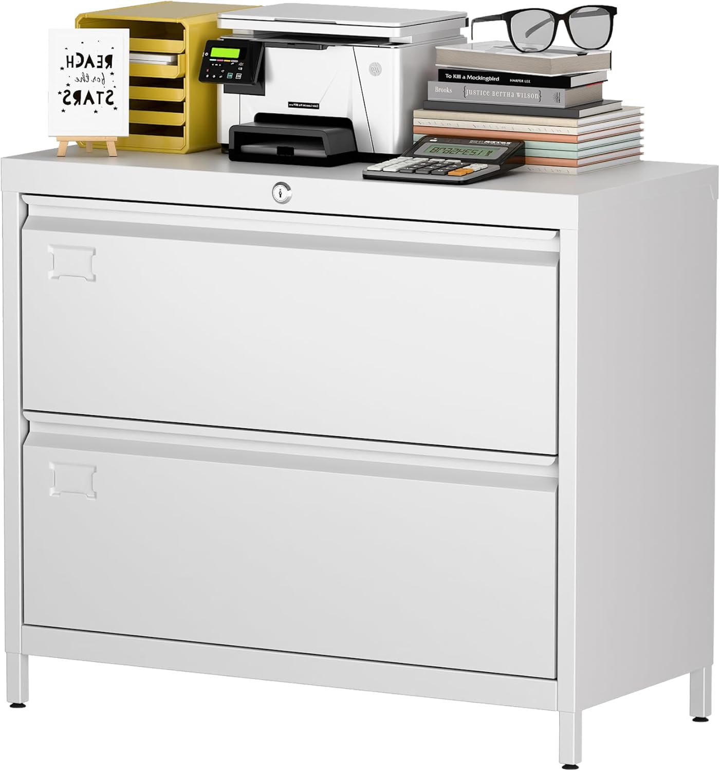 Metal Lateral File Cabinet with 2 Drawers, Wide Lateral Filing Cabinet with Lock for Hanging Files Letter/Legal/F4/A4 Size for Home Office School, White, Assembly Required