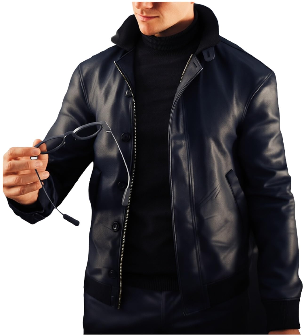 Chaqueta de cuero negro de alta calidad para hombre, abrigo clásico inspirado en los espías para Halloween y cosplay
