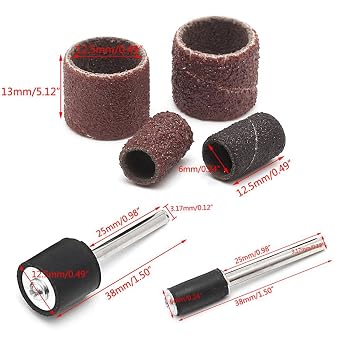 104Pcs Sanding Band Drum Sleeve 60 120 320 Grit 1/4 1/2 Nail Drill Sander with 4 Drum Mandrel for Dremel Rotary Tool