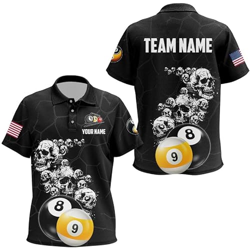 Personalized Skull 8 Ball & 9 Ball Billiard Shirts for Kid Custom Unique Billiard Apparel Jerseys
