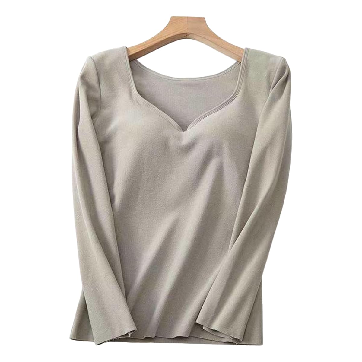 Maglia Termica Biancheria Termici Senza Cuciture A Maniche Lunghe da Donna con Cuscinetti Toracici-Cachi-m