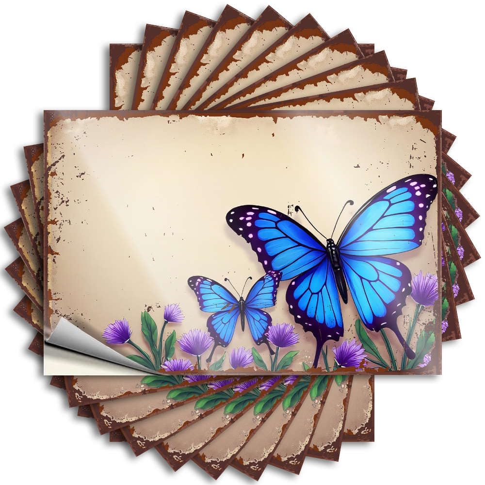 Saying Bathroom Gifts | Tiny Hat Blue Butterflies On Purple Flowers. for Girl(12X18CM)