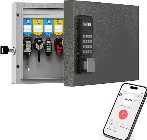 Miniatura 9 de WeHere Caja de Llaves de 32 Llaves con Doble Cerradura, Desbloqueo por Combinación y Llave, Gabinete de Llaves para Montaje en Pared con Etiqueta