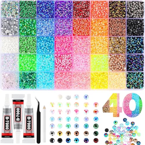 18000PCS 15 Colors Jelly Resin Rhinestones Kit with 3Pcs Glues 3mm Flatback Gems for Bedazzling Crafting Multicolor Diamonds for Clothes Shoes Nail Art Diamond Painting Makeup DIY (40 Colors)