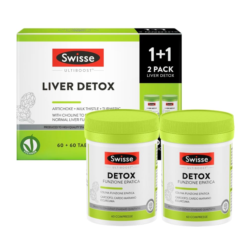 SWISSE Detox - Colina Integratore con Cardo Mariano, Curcuma ed Estratto di Carciofo, Integratori Alimentari per Supporto Funzione Epatica - 120 Compresse Rivestite, Facili da Deglutire, Made in Italy