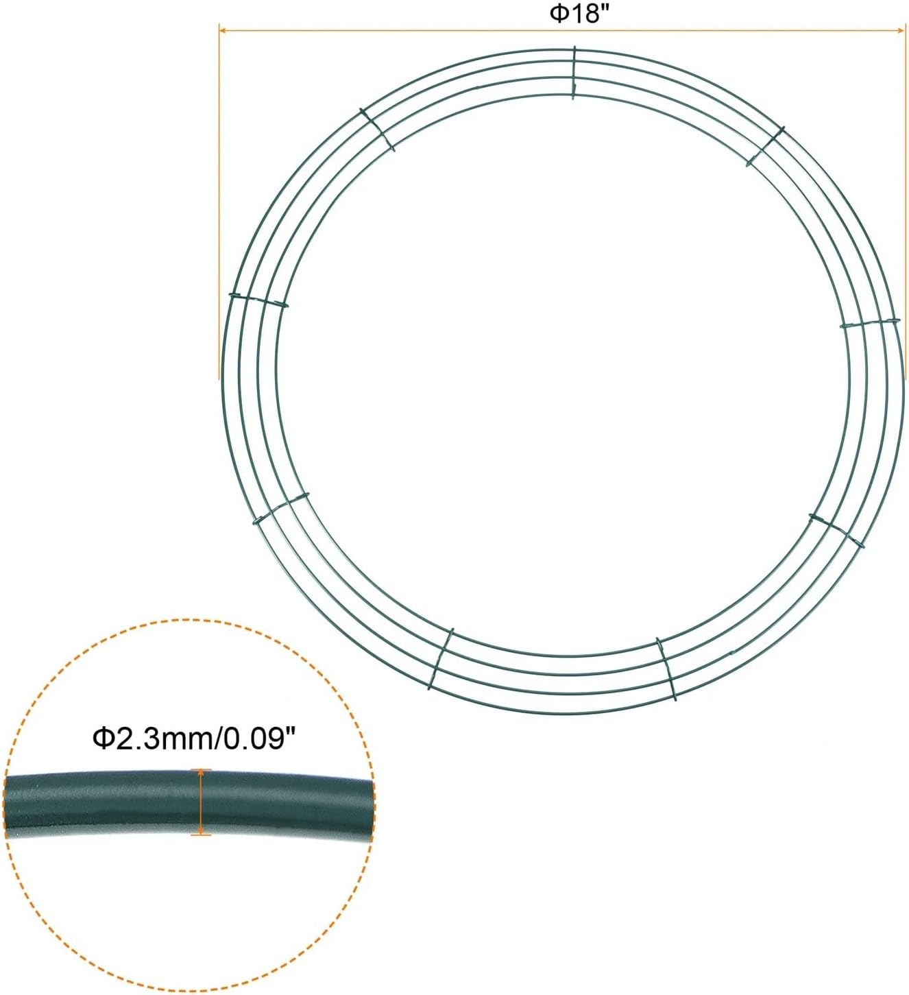 2pcs Metal Wire Wreath Frame 18 Inch Form Hanger for Christmas Wedding Floral Arrangements, Green