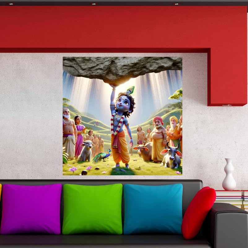 Image of British Terminal Cute little Bal Gopal Baby God Krishna| Kanha Ji | Laddu Lord Makhan Chor Painting Religious Poster for Pregnant Women for wall (matt thin vinyl,sticker,multicolor,unframed)| bj85