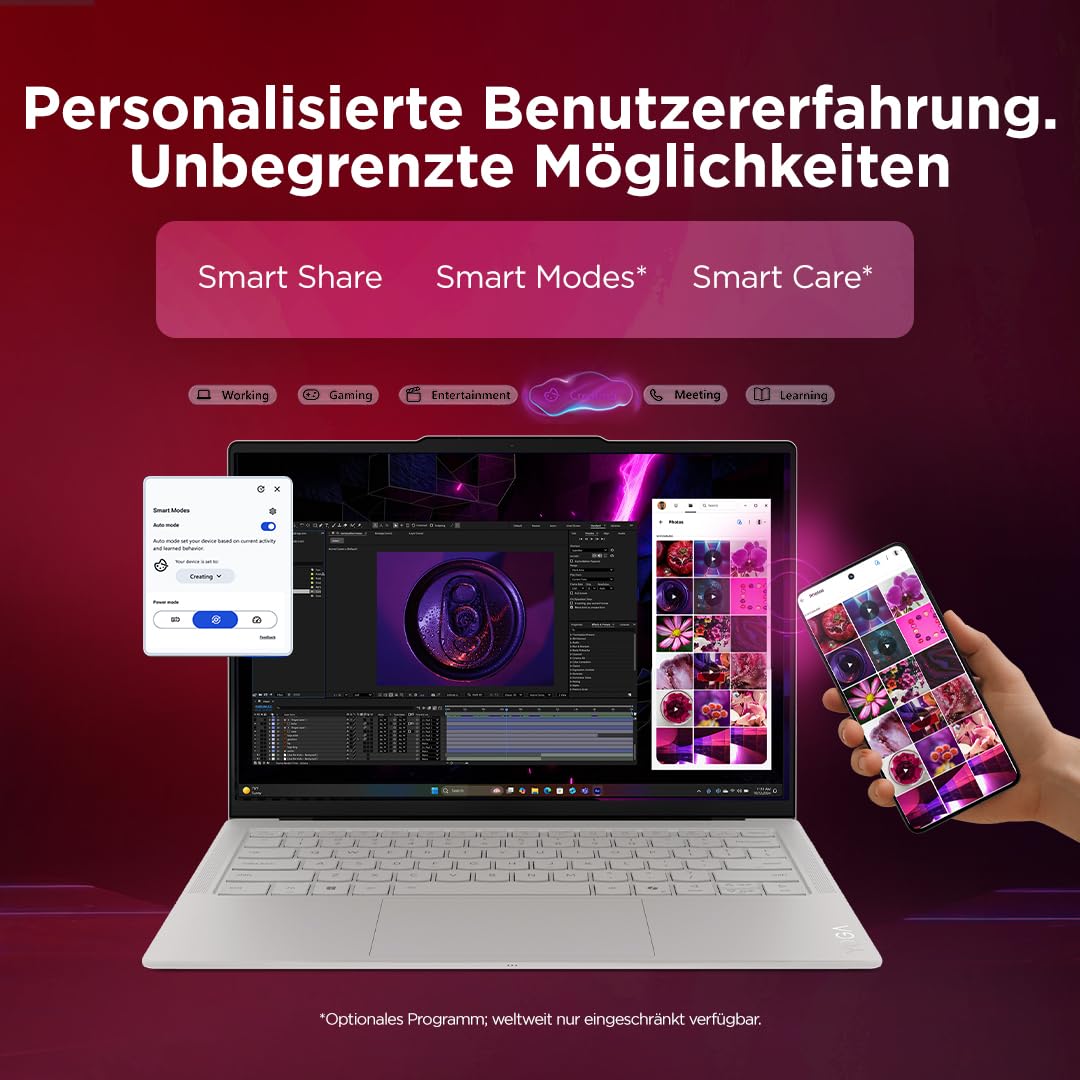 Lenovo Yoga Slim 7 Ultra Aura Edition Laptop | 14"2.8K WUXGA OLED Touch Display | Intel Core Ultra 7 355 | 32GB RAM | 1TB SSD | Intel ARC Grafik | Windows 11 | QWERTZ | Seashell |3 Monate Premium Care
