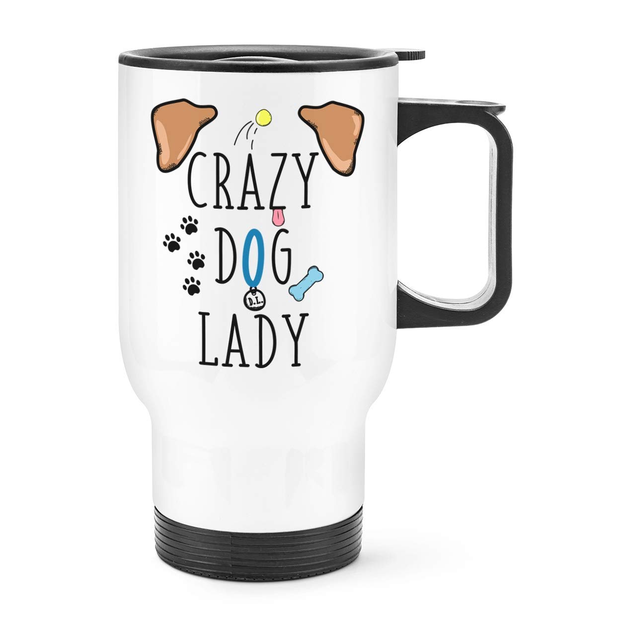 Crazy Dog Lady Brown Ears Travel Mug Cup with Handle