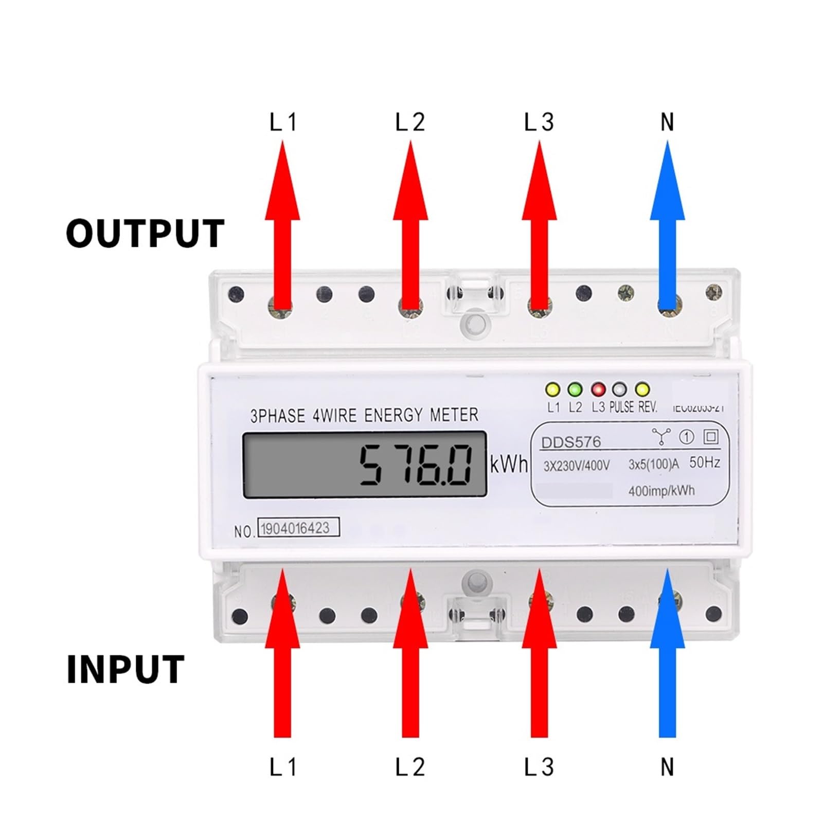 Contador de energía Digital Medidor de Electricidad Digital trifásico de 4 Cables Consumo de energía en kWh Montaje en riel DIN CA 380 V 400 V 100 A 50 Hz(Analog Type DDS576C)