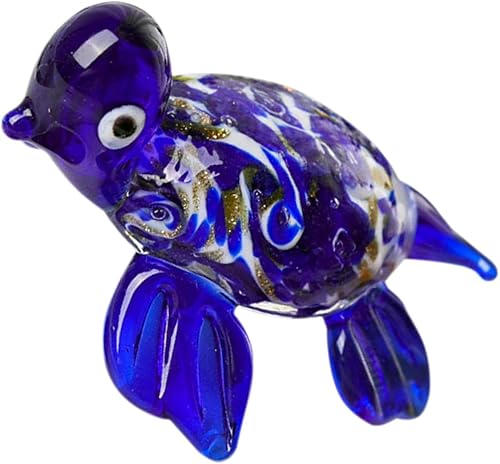 STOBAZA Mini Glass Turtle Figurine Hand Blown Blue Sculpture Stable Desktop Decoration for Office Cabinet Home Art Ornament Gift for Birthday