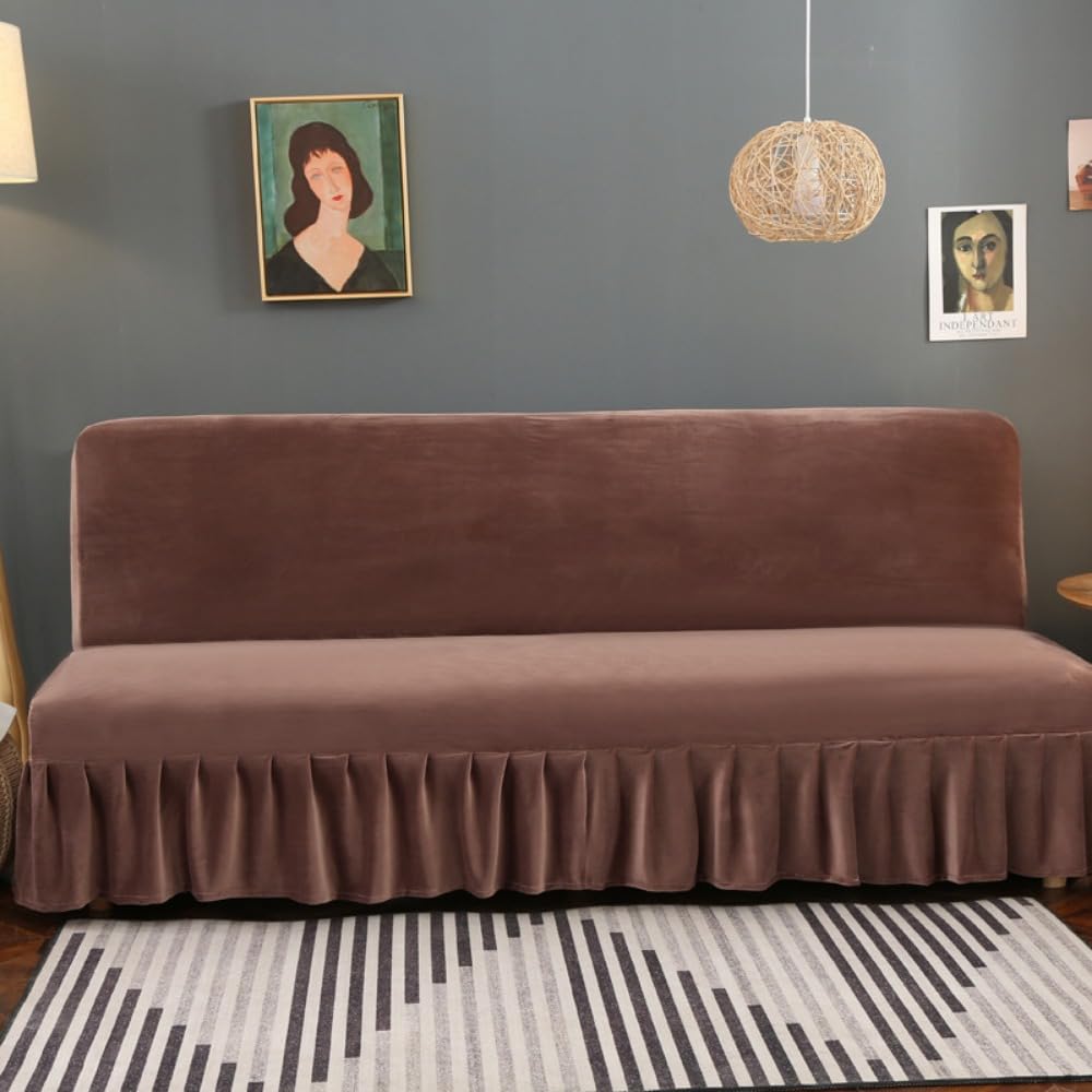 Housse clic clac velours 3 places marron café convertible extensible pour grand canapé salon