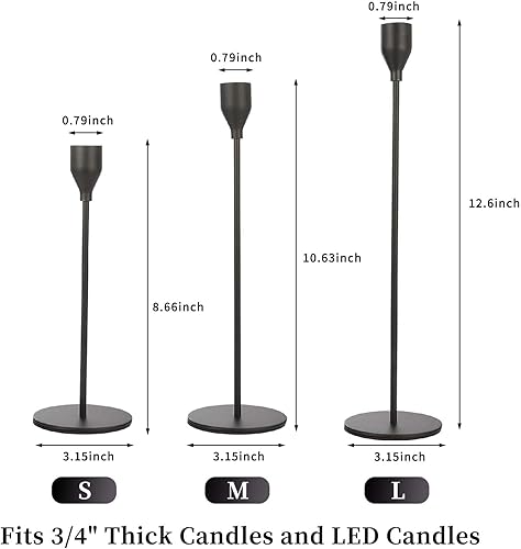 Miniatura 2 de Portavelas negro mate para velas cónicas, portavelas decorativos a granel, se adapta a velas de 3/4 pulgadas, portavelas cónicos de metal