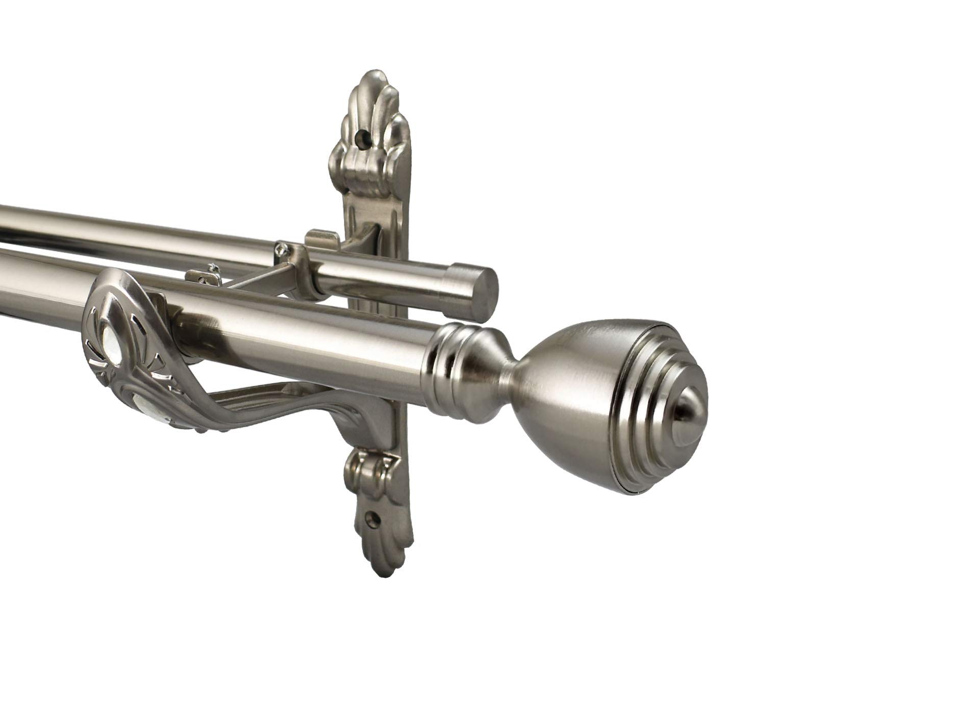 YHO Eyelet Metal Barocco Double Curtain Pole Rod Diameter 28mm 19mm Brushed Chrome (Vienna, 2.2m)