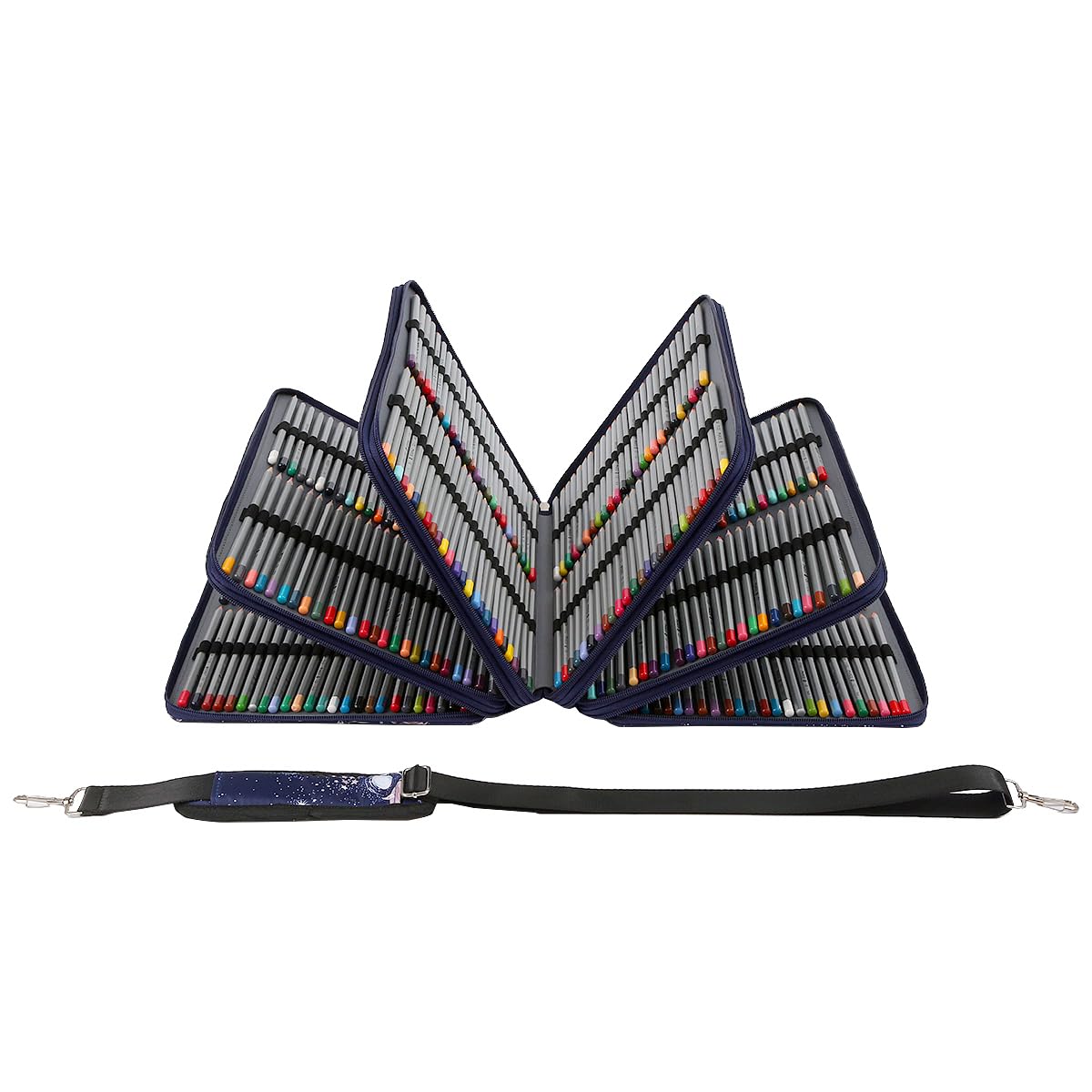 Lbxgap Organiseur de crayons de couleur avec fente individuelle avec fermeture éclair – Sac de rangement en tissu durable pour peintres et artistes (petits emplacements, bleu galaxie)