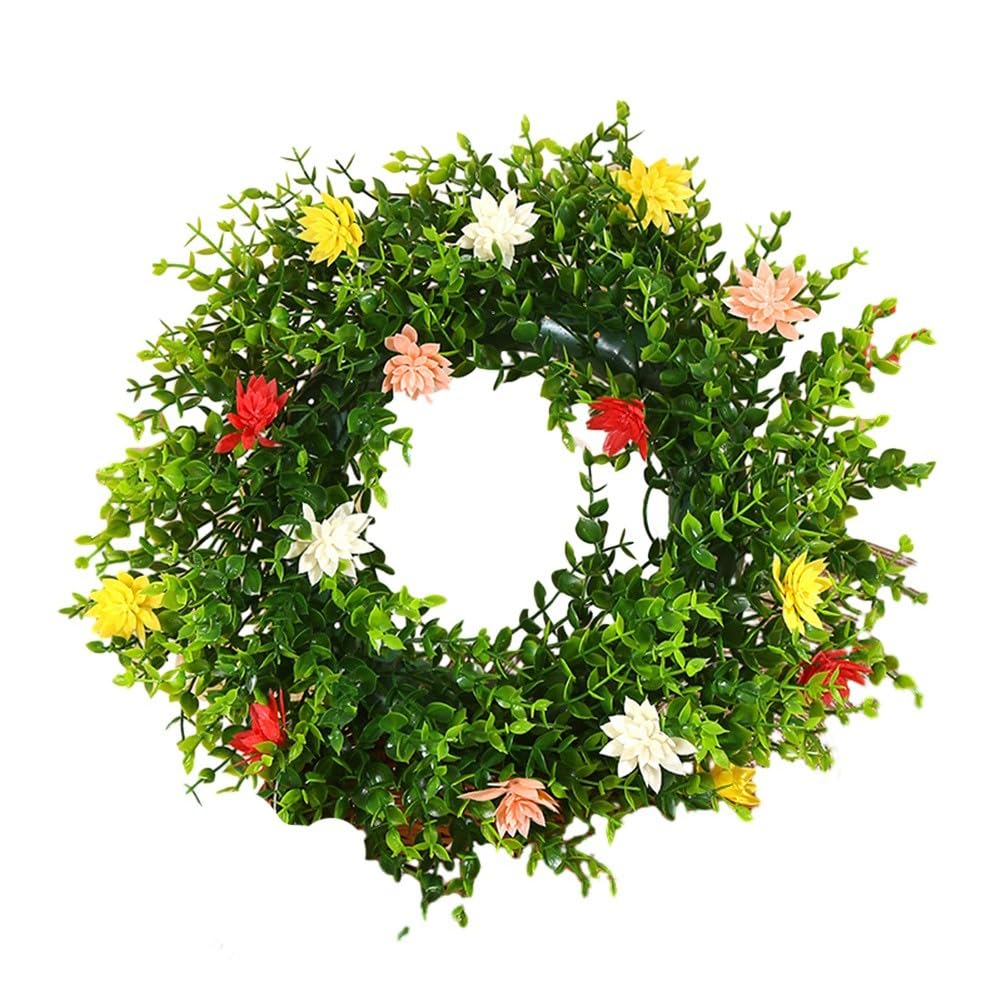 Ghirlanda artificiale, 40 cm, ghirlanda floreale primaverile con fiori selvatici in PE per porta d'ingresso, decorazione per casa e ufficio