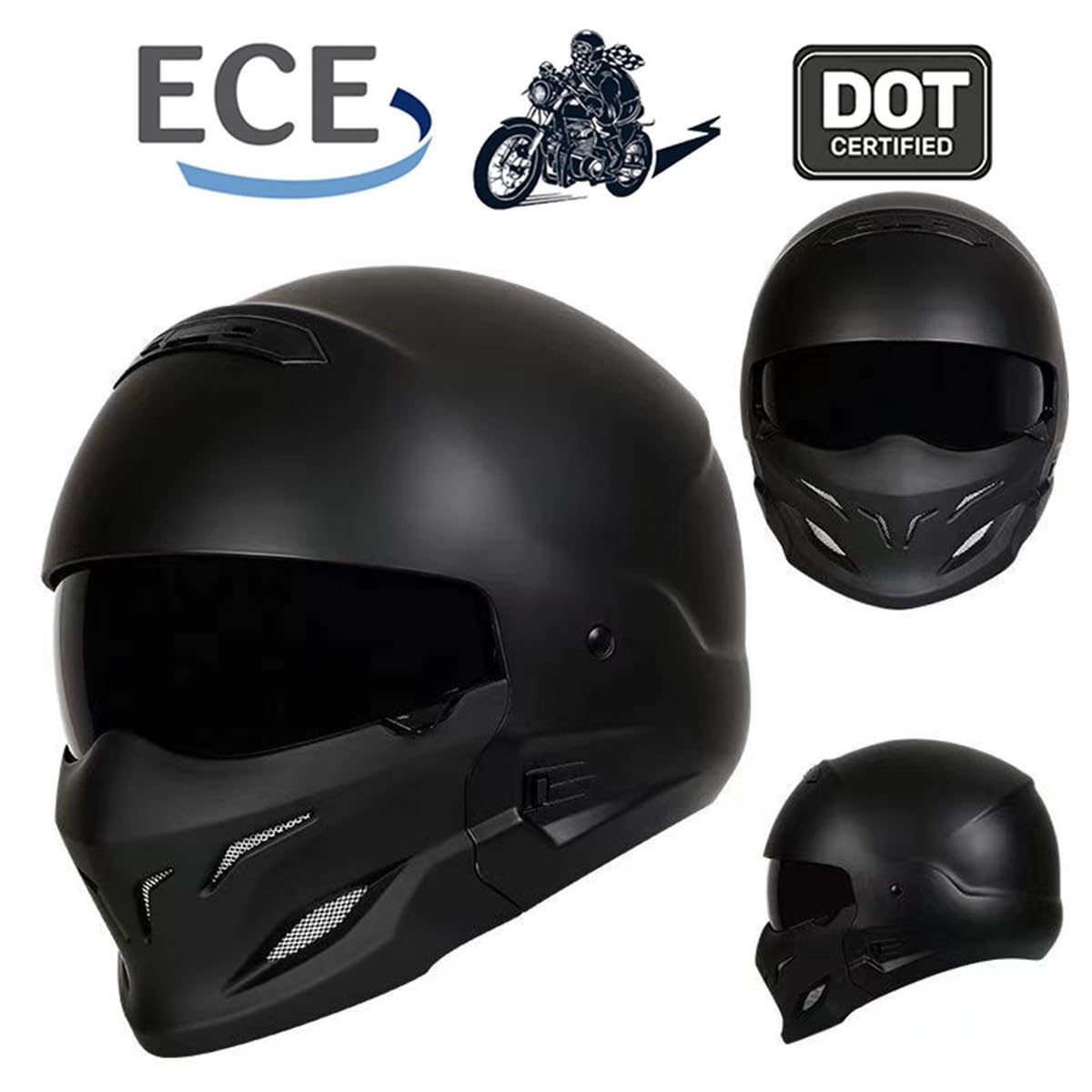 Jethelm Vintage Motorradhelm Winddichter Motorrad Roller Helm Mit Visier 3/4 Kombination Helm Halbhelm Für Damen Und Herren ECEDOT Zulassung Halbschalenhelm Scooter Helm