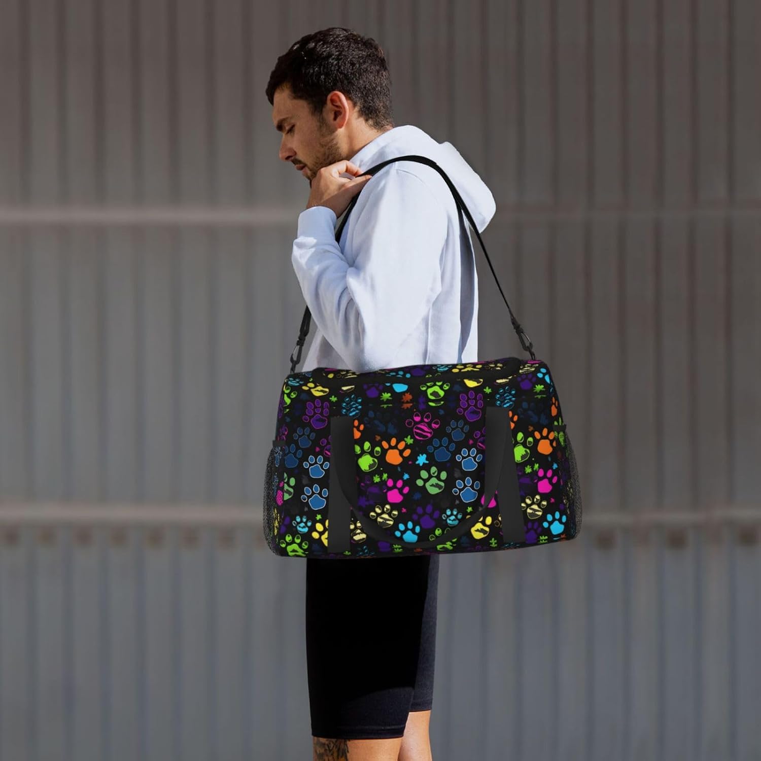 Dog Paw Print Colorful Large Capacity Gym Sports Duffle Bag for Women Men, Lightweight Weekender Workout Bag Overnight Bag with Shoulder Strap