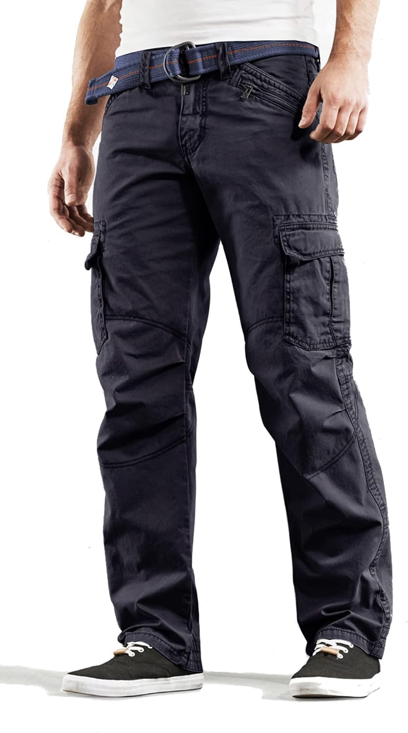 Timezone BenitoTZ Herren Cargohose Benito mit Stoffgürtel (W36/L36, Benito 3393 dunkelblau)