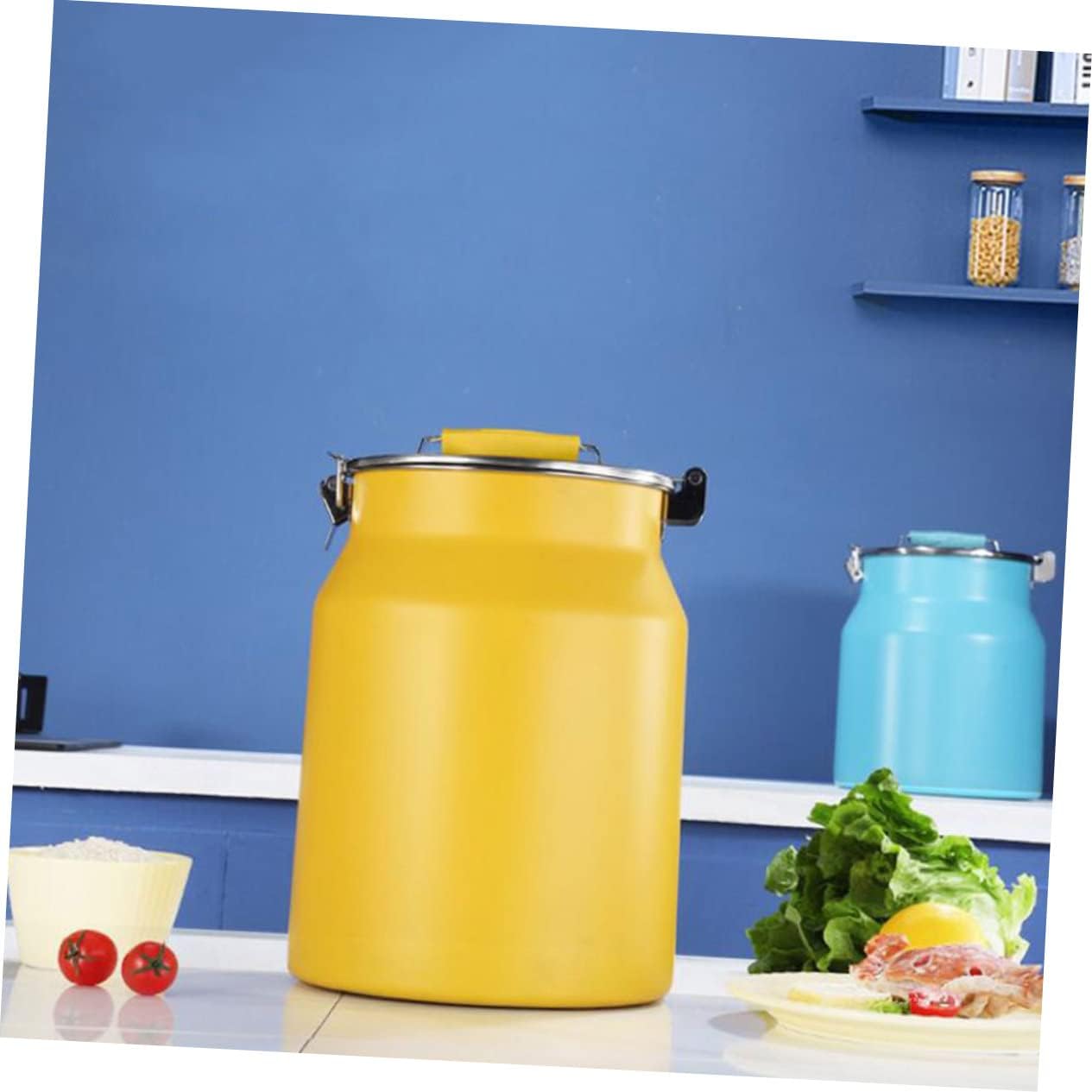 Kitchen Sealed Rice Storage Container Stainless Steel Grain Bin Measuring Cup Airtight Flour Bucket for Home Pantry Organization Yellow