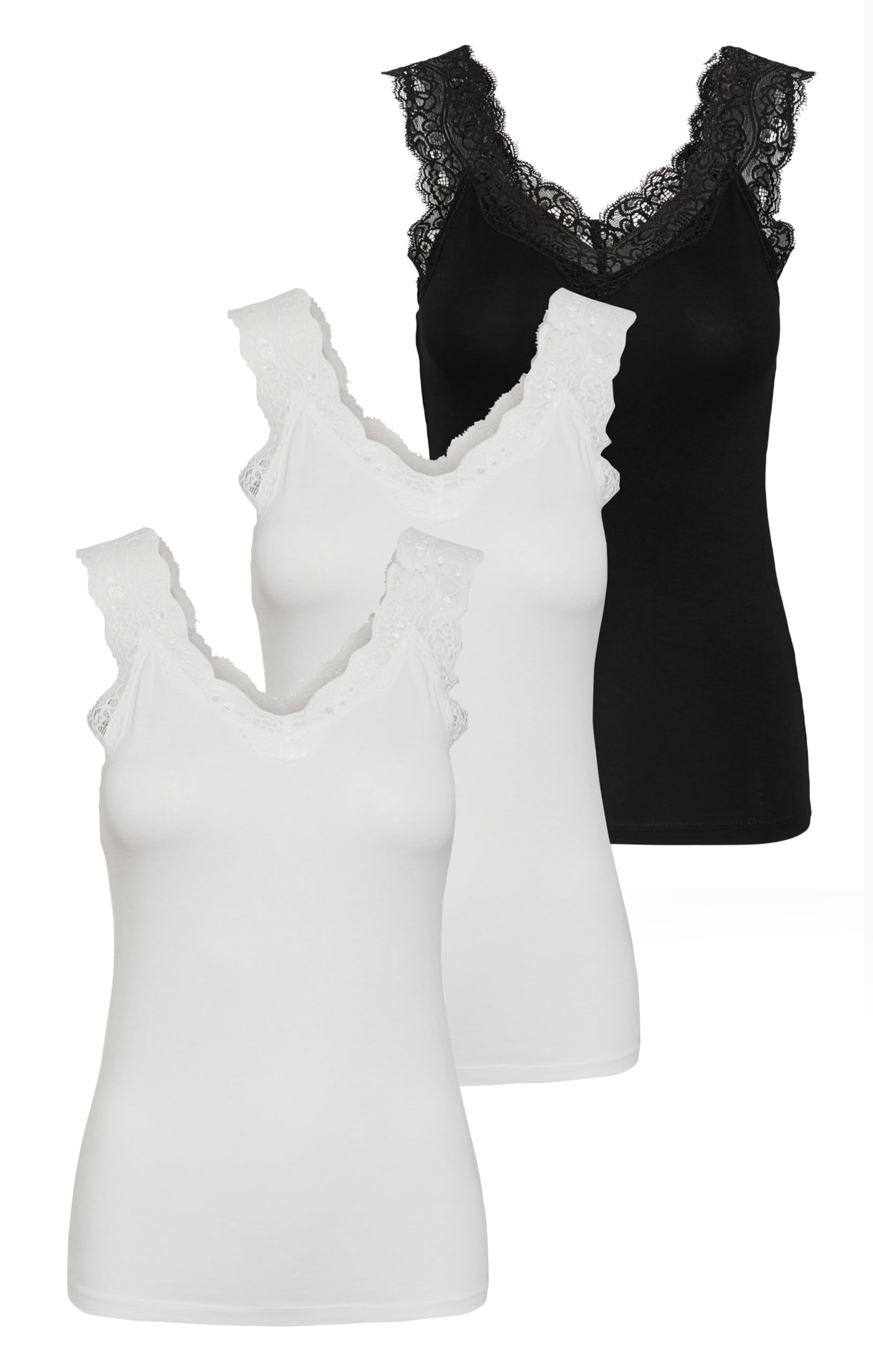PIECES Women's Pcbarbera Lace Noos BC Top, 2 x White, 1 x Black, XXL