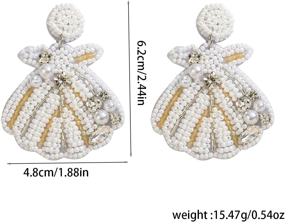 3 Pairs of Beaded Seashell Starfish Earrings Set for Women, Light Pink Blue Dainty Shellfish Dangle Earrings with Rhinestones, Boho Summer Beach Nautical Jewelry Gift (2 Set) - Image 9