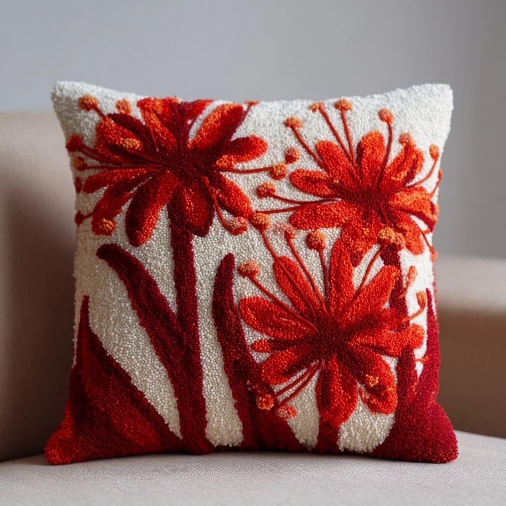 AxiangziK Latch Hook Cushion Kit 17x17in,Red Lilies