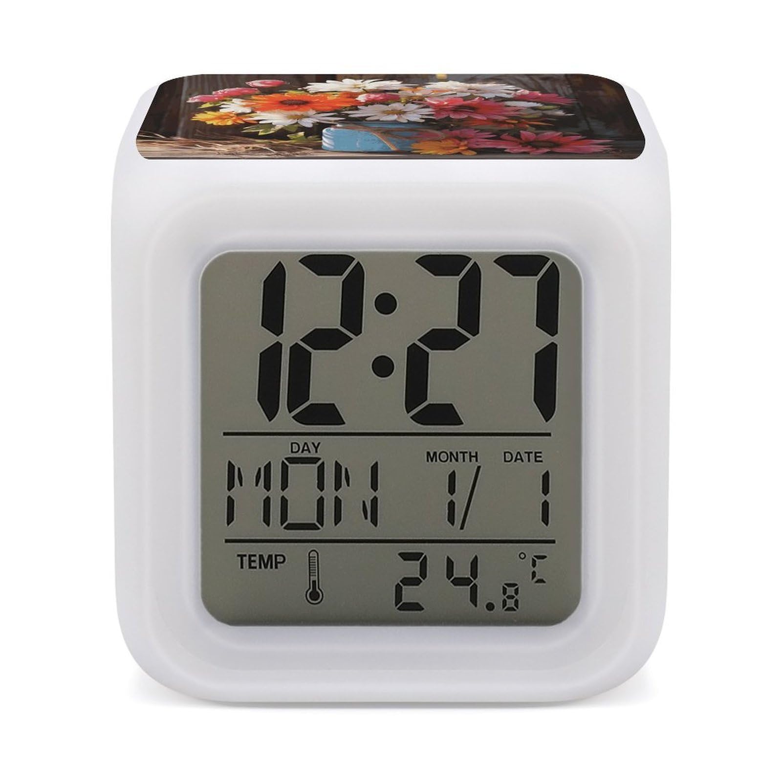 Reloj despertador floral para mesita de noche infantil con luz nocturna