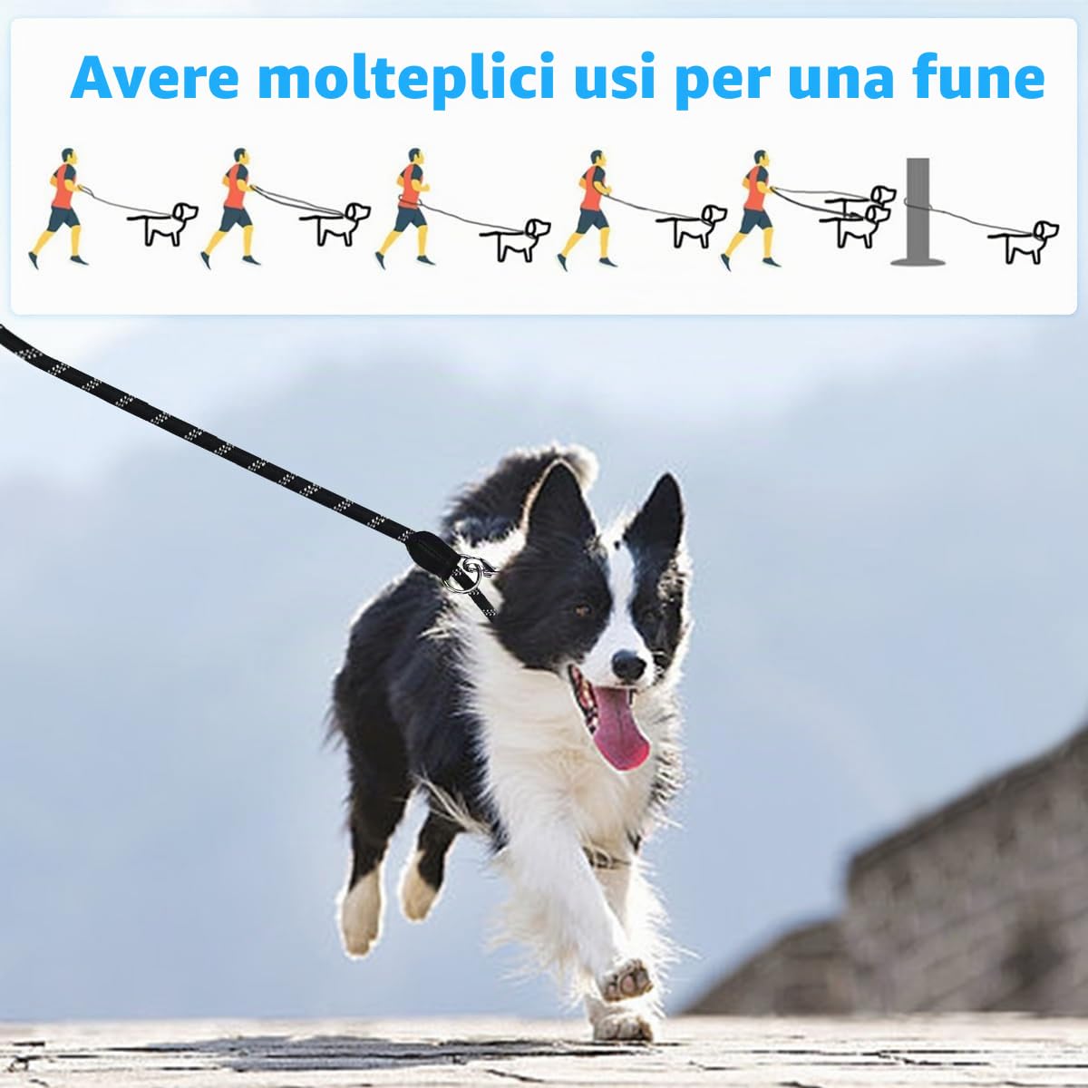 Guinzaglio per Cani, 300cm Guinzaglio Regolabile per Cani Riflettente | Multifunzionale Riflettente Doppio Guinzaglio in Nylon con 2 Moschettoni e Borsa Portaoggetti, Tutti i Cani