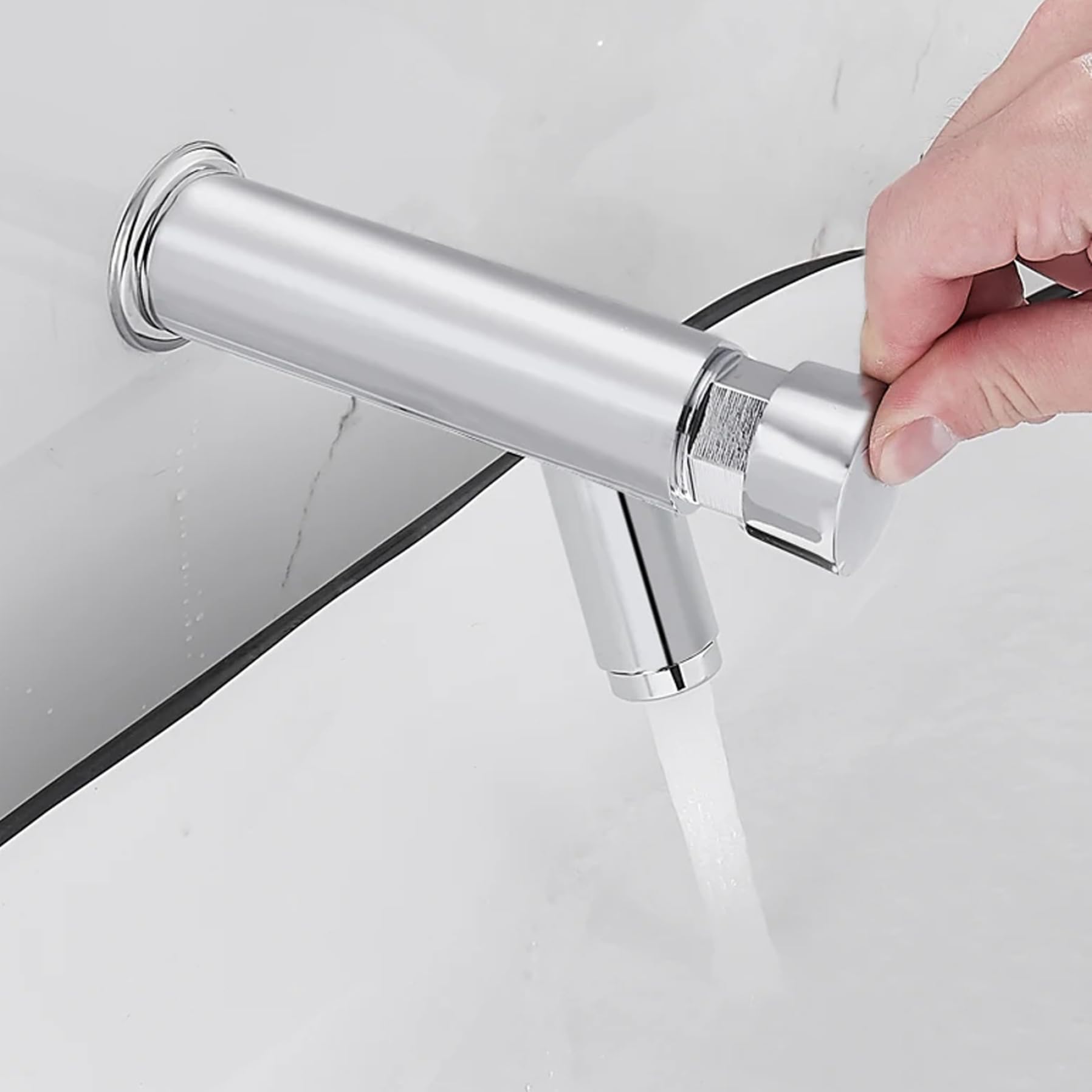 Rubinetto per montaggio a parete Rubinetto con chiusura automatica a un foro Risparmio acqua freddo Rame Lavabo pubblico Press Delay Cucina Bagno Giardino Patio Lavello, Parete