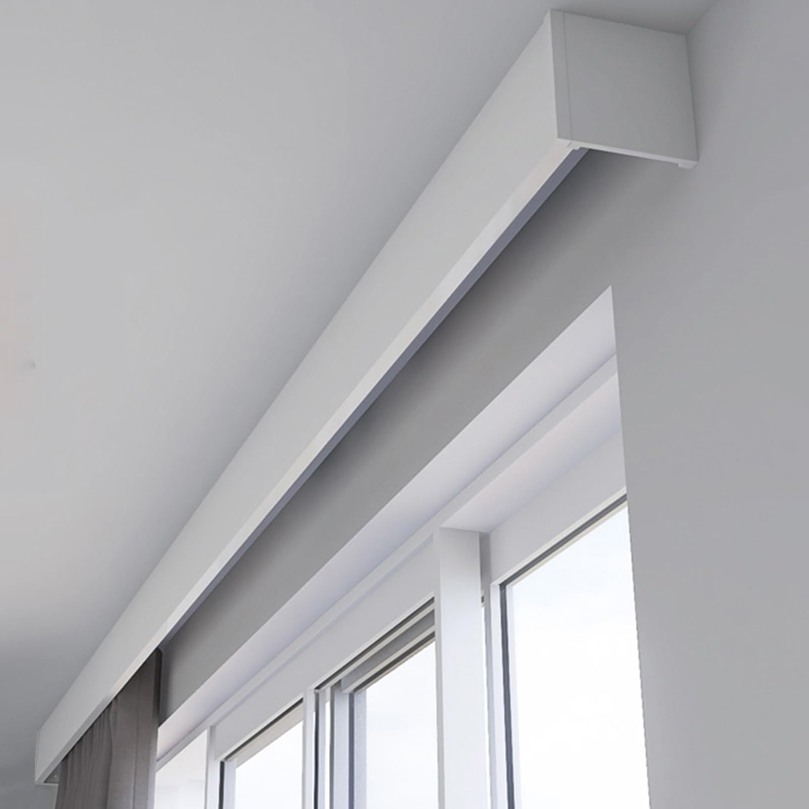 Blazea Ceiling Mount Window Curtain Pelmet Box With Track, Decorative Valance Panel Ceiling Or Wall Mounting, White Hidden Curtain Track Rail System(,200Cm (6.6Ft))