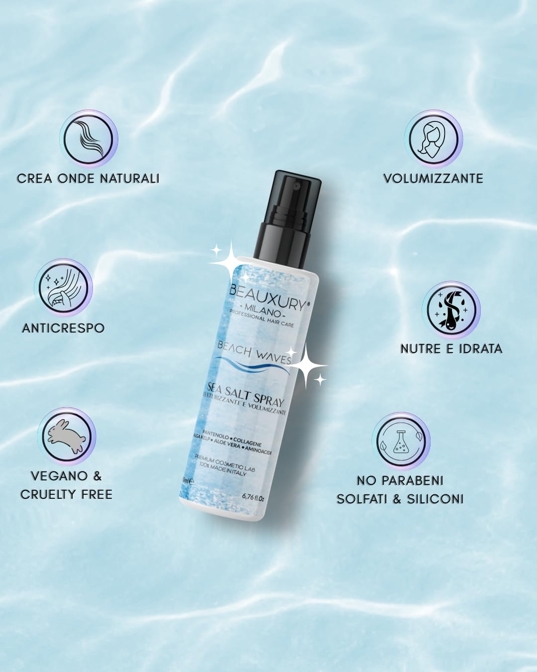 Beauxury Milano Spray Volumizzante Sale Marino 200 ML Idratante e Texturizzante