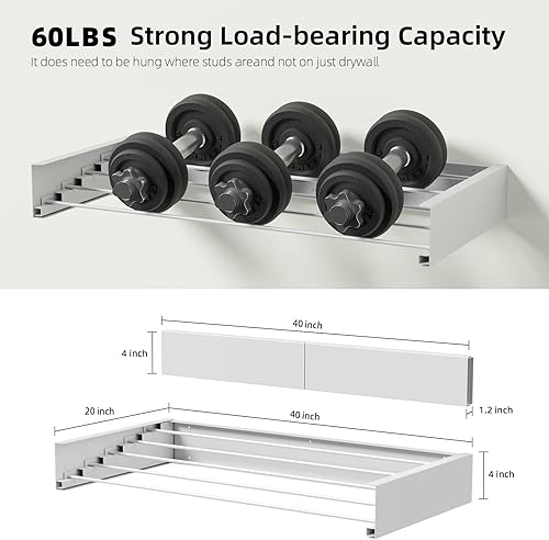 Vista 10 de Estante de secado de ropa plegable, para montar en la pared, estante de secado de pared retráctil, 24 pulgadas de ancho, 4 varillas de aluminio
