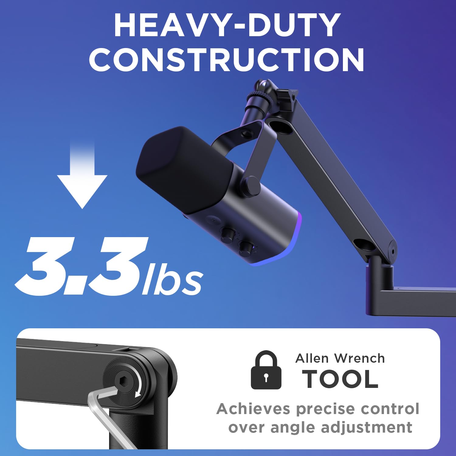 InnoGear Asta per microfono, girevole a 360°, a basso profilo, con gestione magnetica dei cavi, supporto da scrivania per Fifine AM8 K669B Blue Yeti HyperX QuadCast SoloCast AT2020, nero