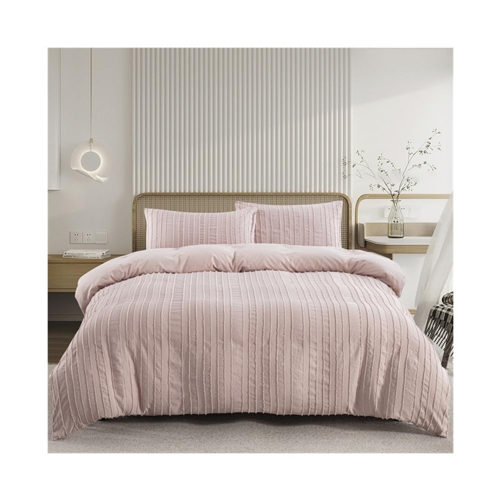 VHKJewE Striped Textured Tufted Bedding Set, 2/3 Pcs Ultra Soft Microfiber Comforter Cover Set(Pink,EU King(240x220cm))