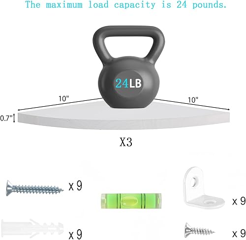 Miniatura 2 de Joiishom Juego de 3 estantes esquineros de pared, estantes esquineros flotantes para pared, estantes de exhibición y almacenamiento de pared de