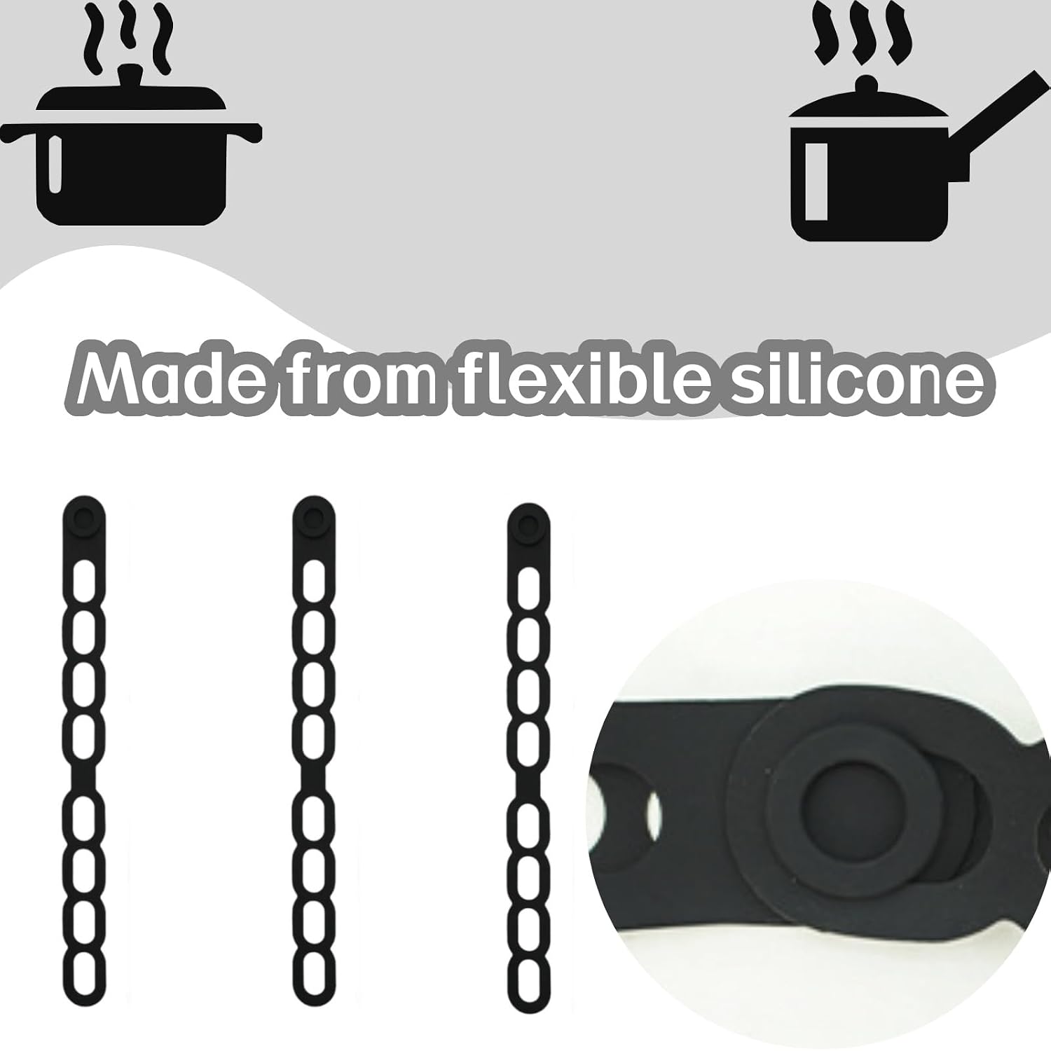 3 Pcs Cooker Lid Holder Flexible Pot Lid Holder Strap Silicone Straps for Storing Curtains Mats Pot Covers
