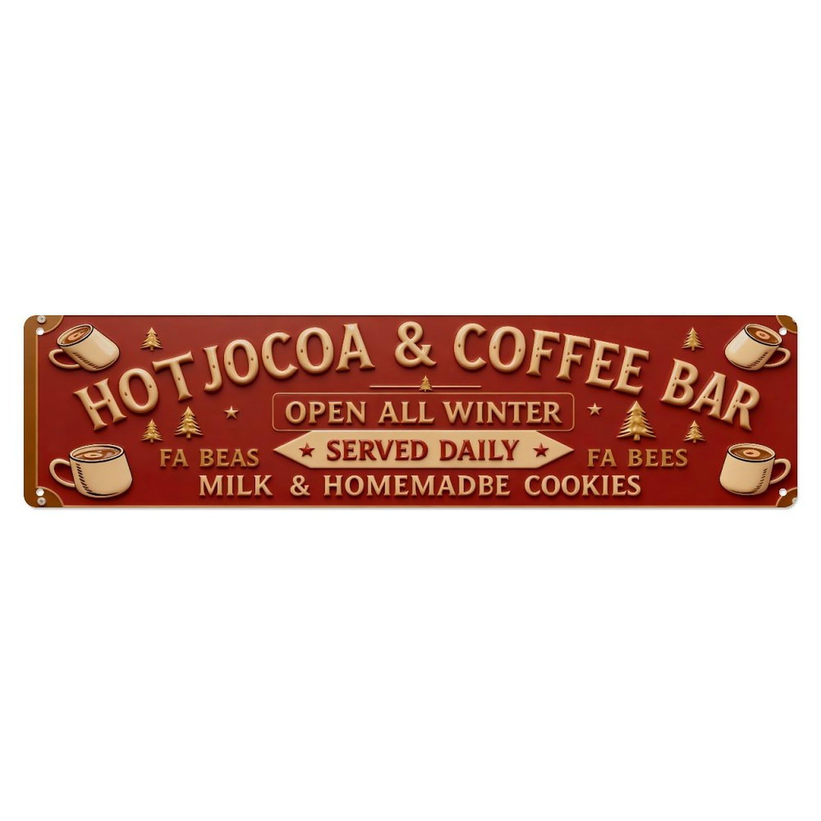 Hot Cocoa Coffee Bar Winter Open Metal Tin Sign Plaque