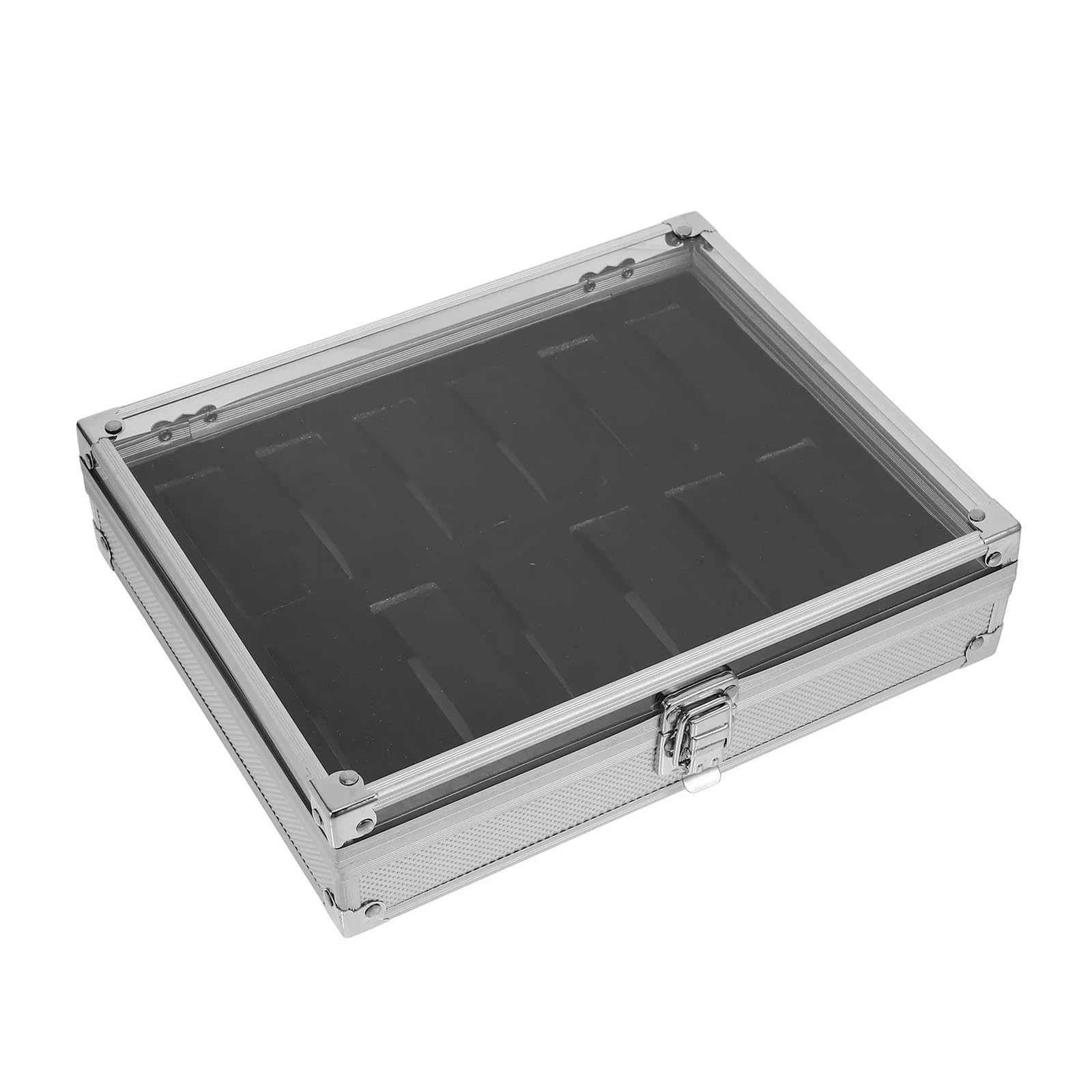 Scatola per orologi in alluminio Scatola porta orologi in lega di alluminio | Vetrina for gioielli con coperchio trasparente a 12 scomparti, interno in pelle scamosciata di schiuma
