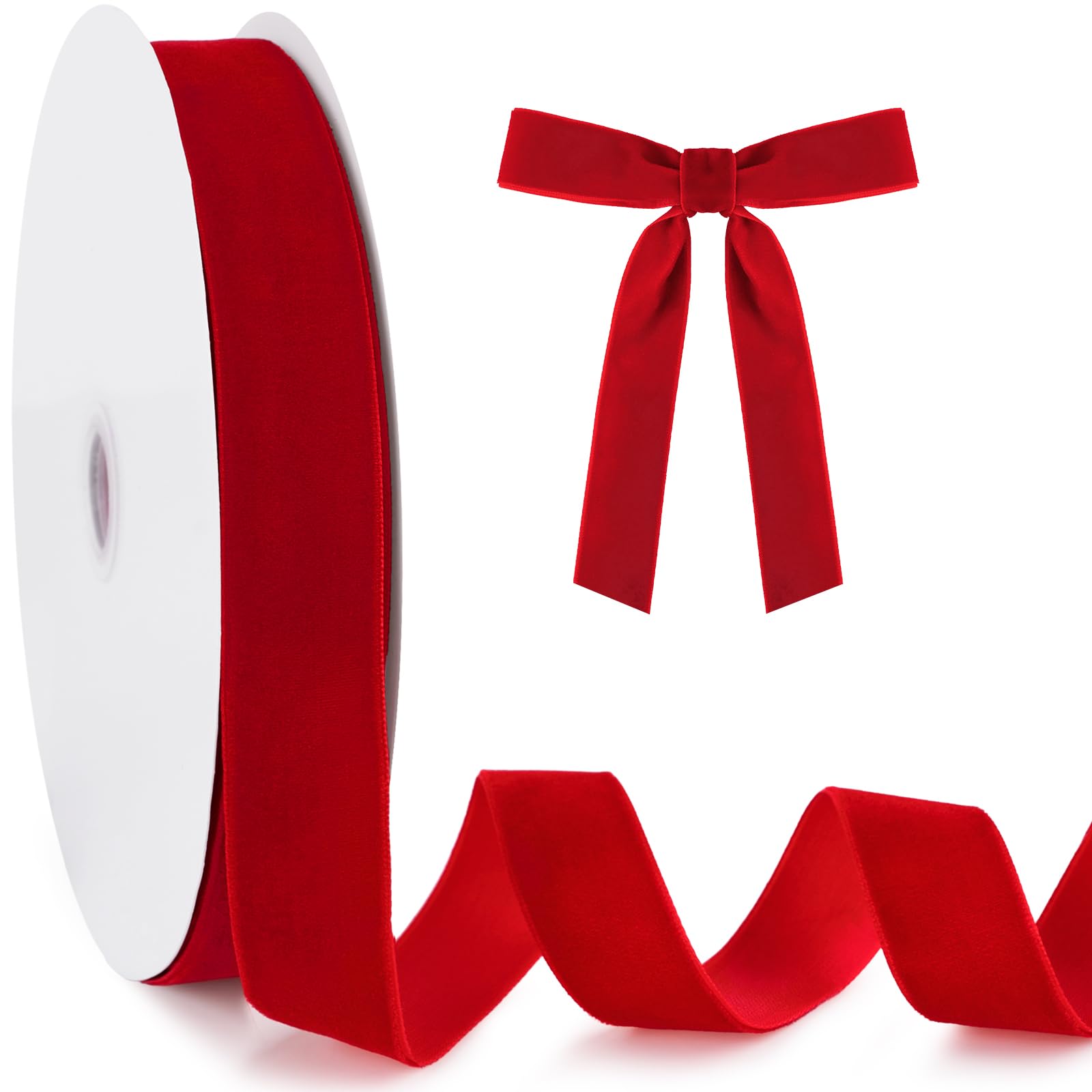 KINGLAKE 25mm Red Velvet Ribbon for Gift Wrapping, 25 Yards Thick Ghristmas Ribbon for Xmas Tree Decoration, Hair, Bows Making, Crafts