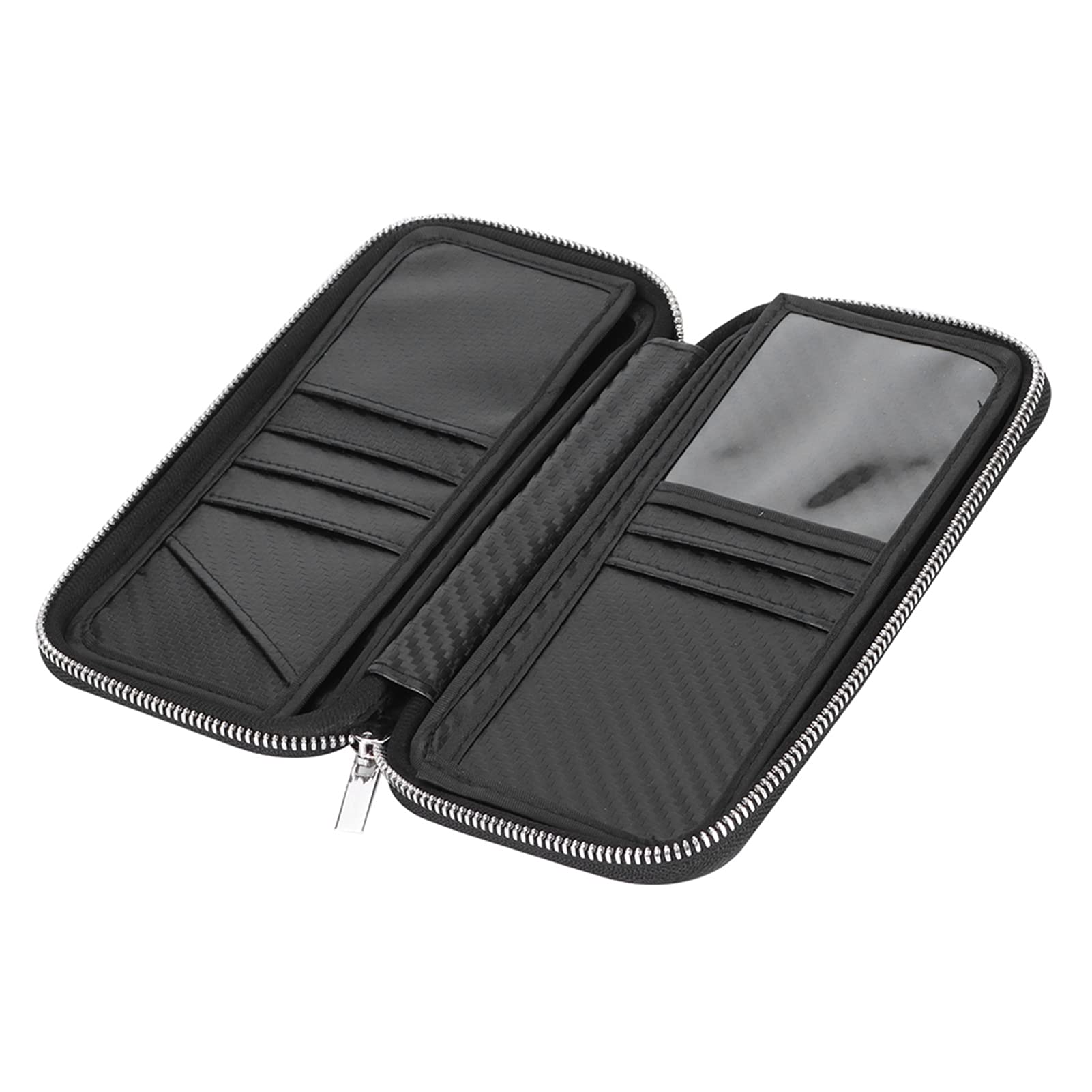 Portafoglio portatile con cerniera Borsa da visita in fibra di carbonio Porta biglietti da visita 21x11x3,5 cm (Nera)