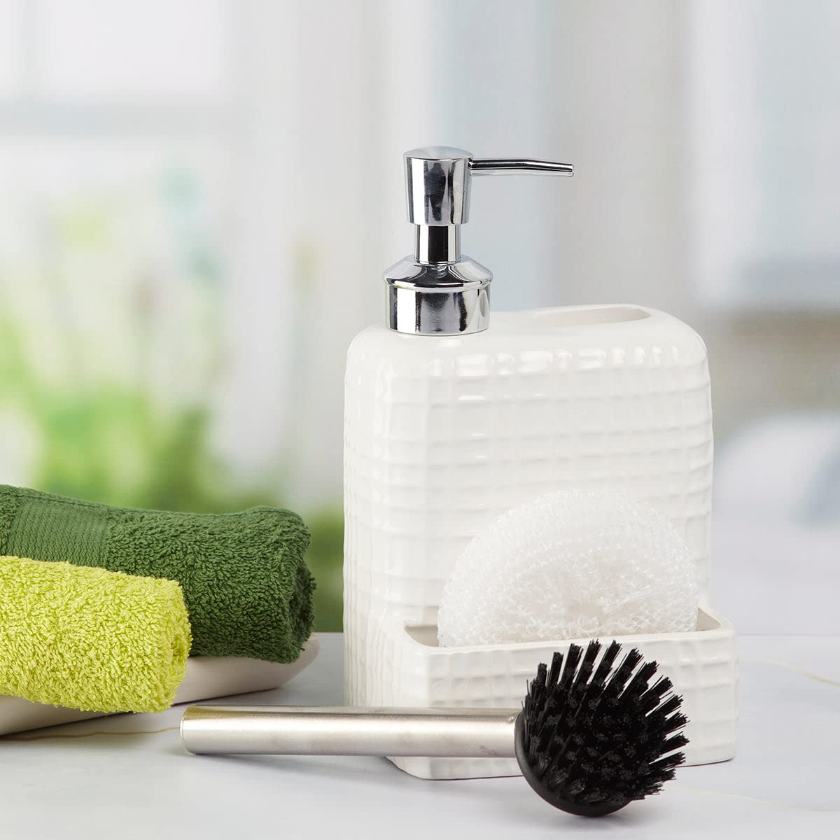 SaSaSa Ceramic Soap Dispenser for Bathroom handwash, refillable Pump Bottle for Kitchen Hand wash Basin, Set of 1, White (8211) 3